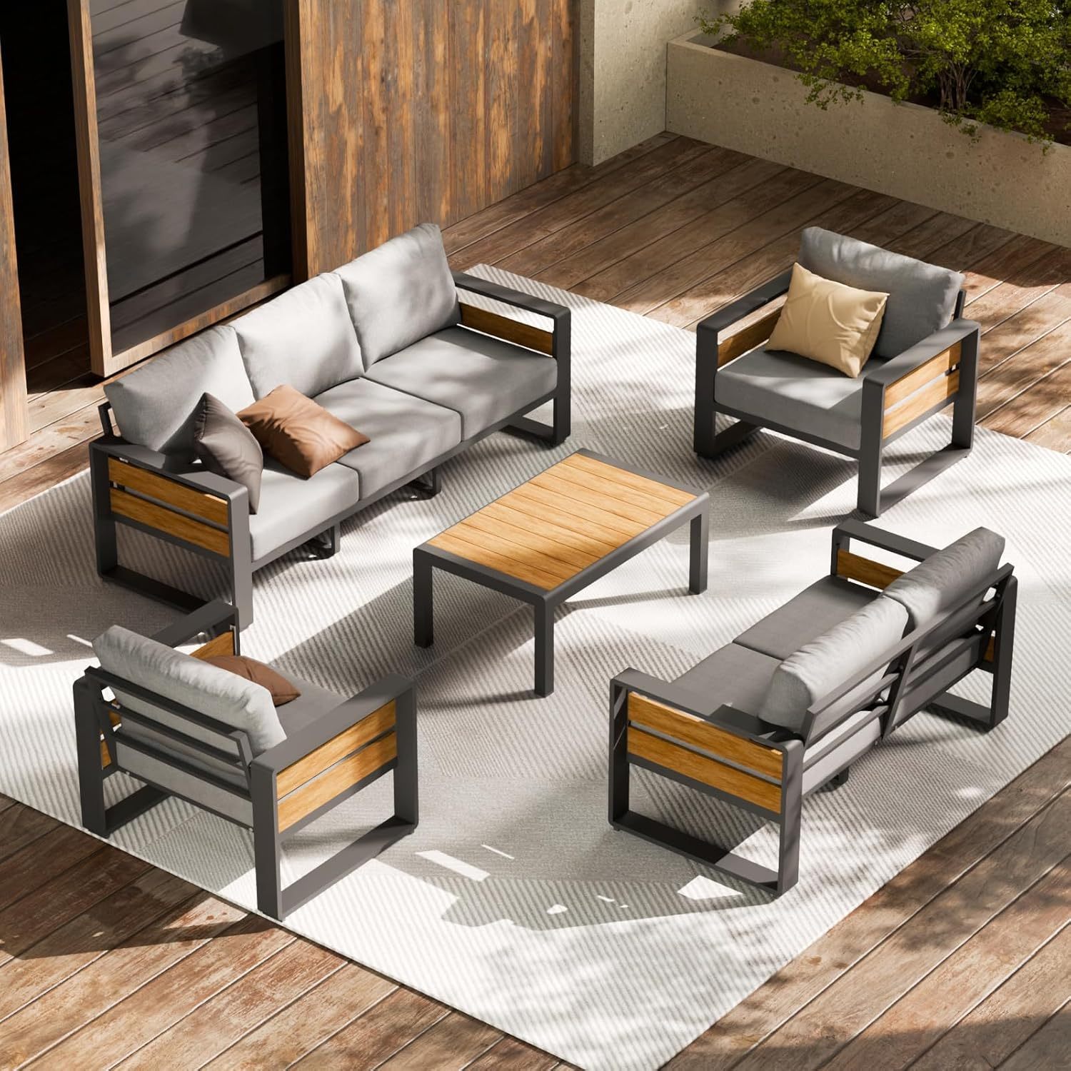5-Piece Metal Modern Outside Sectional Conversation Lawn Furniture
