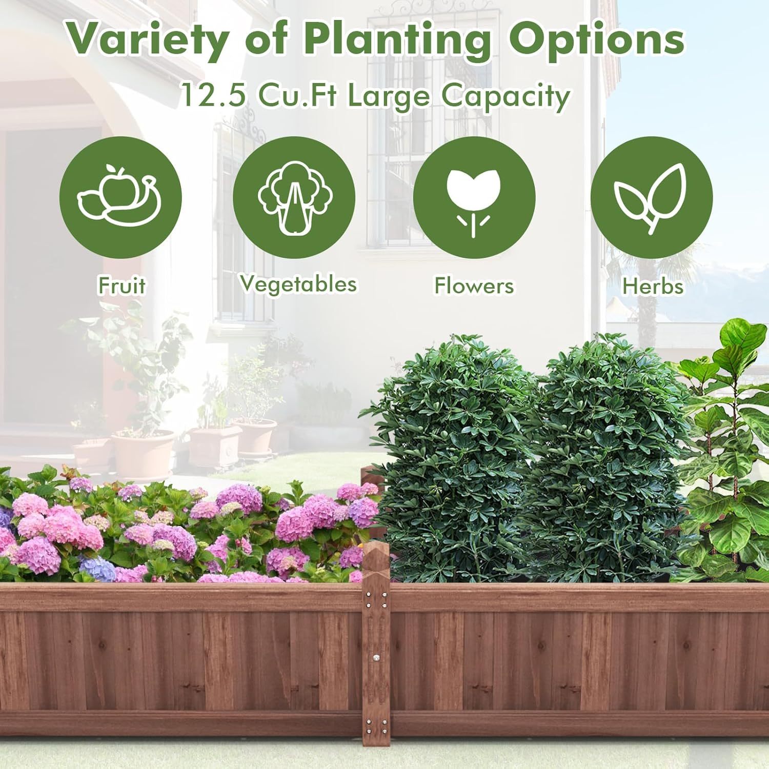 Raised Garden Bed, 91" x 24" x 16" Wood Plant Container with Drain Holes, Liner, Durable Outdoor Patio Planter Box for Flowers, Vegetables, Herbs, Fruits