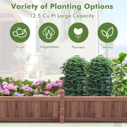 Raised Garden Bed, 91" x 24" x 16" Wood Plant Container with Drain Holes, Liner, Durable Outdoor Patio Planter Box for Flowers, Vegetables, Herbs, Fruits