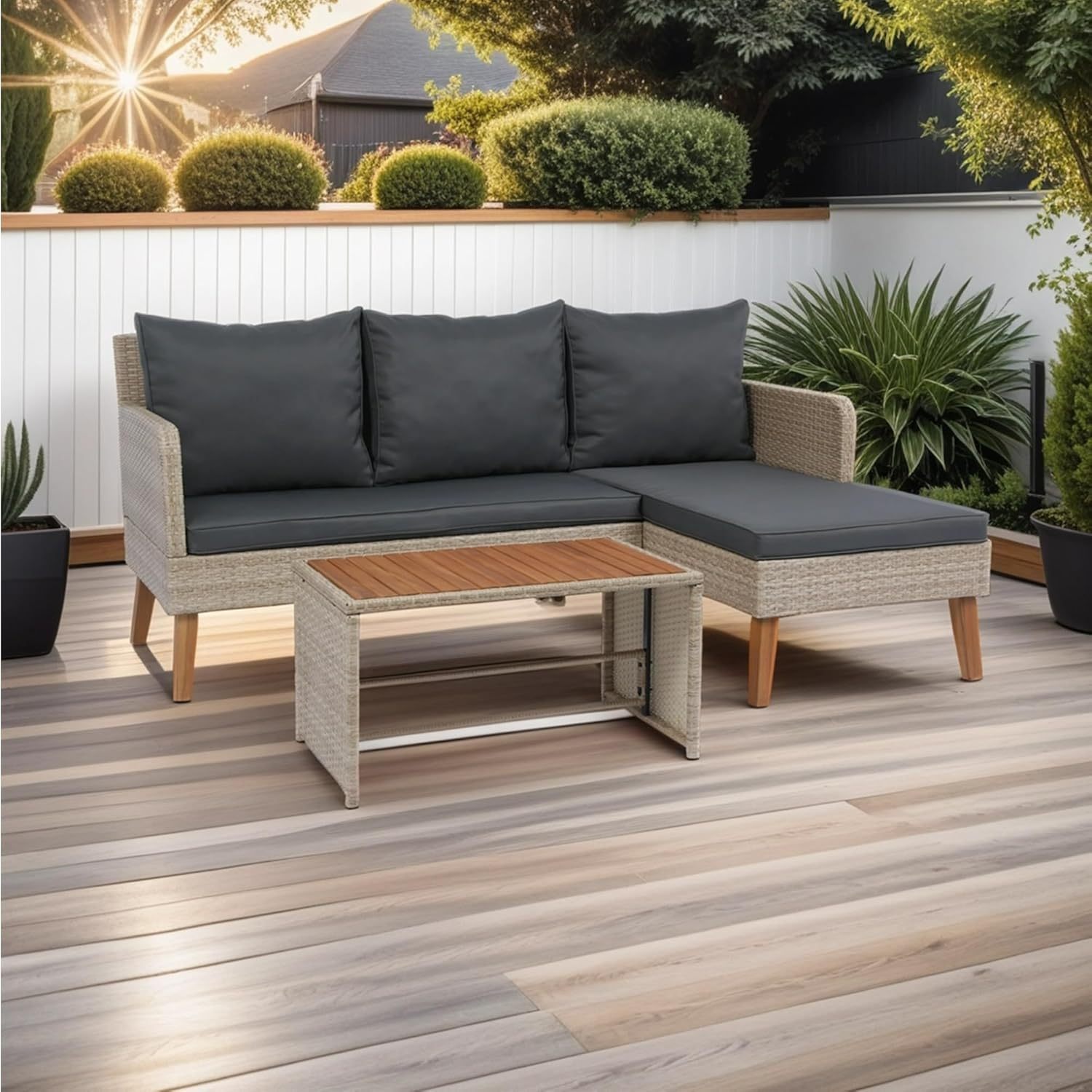 3-Piece Patio Sectional Sofa Set - Garden Patio Outdoor Conversation Set Wicker Rattan Outdoor Furniture Sofa Set