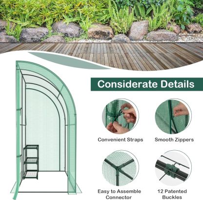 Walk-in Greenhouse, Indoor Outdoor Greenhouse with 3 Tiers Flower Rack, Weatherproof PE Cover & Roll-up Zipper Doors, Lean to Greenhouse for Garden Backyard Balcony