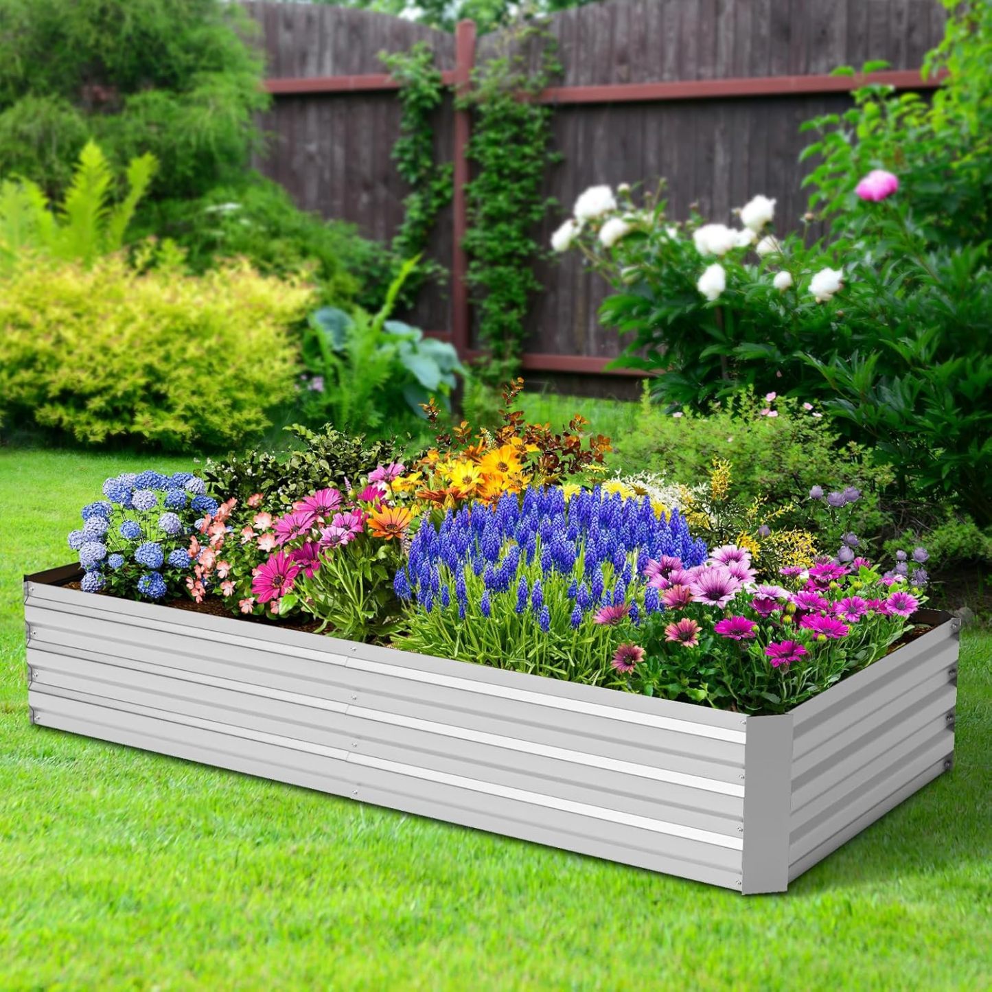 Raised Garden Bed with Cover, Outdoor Raised Planter Box Kit w/2 Large Zipper Mesh Screen Windows, Galvanized Metal Raised Bed Greenhouse for Gardening