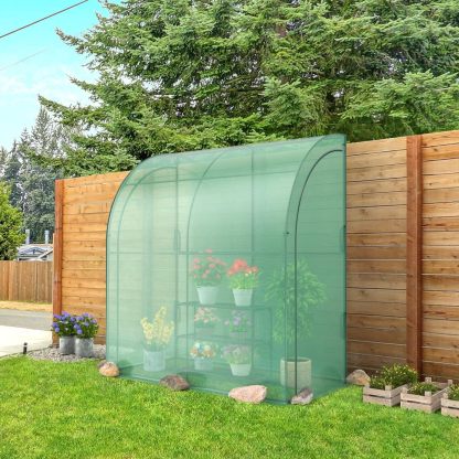 Walk-in Greenhouse, Indoor Outdoor Greenhouse with 3 Tiers Flower Rack, Weatherproof PE Cover & Roll-up Zipper Doors, Lean to Greenhouse for Garden Backyard Balcony