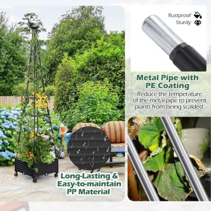 81” Garden Obelisk Trellis for Climbing Plants, Tall Plant Support w/Self-Drainage System, Adjustable Size & Wheels for Vines Fruits Flowers, Indoor Outdoor Tomato Cage Tower for Yard Lawn