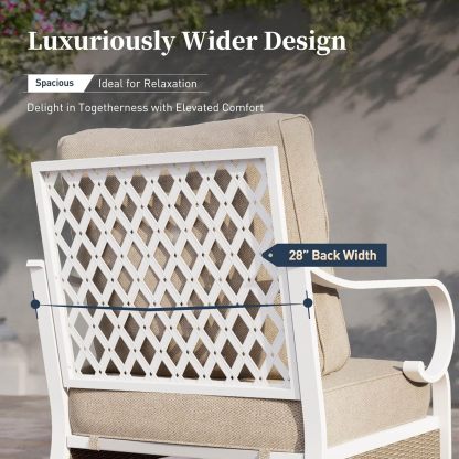 4 PCS Metal Outdoor Patio Furniture Set, Patio Conversation Set 1 3-seater Sofa, 2 Rocking Chairs with 5.75" Extra Thick Cushion and Coffee Table