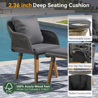 5-Piece Outdoor Patio Furniture Sets - Wicker Chairs and Table Bistro Conversation Furniture Set, Outdoor Conversation Sectional with Ottoman