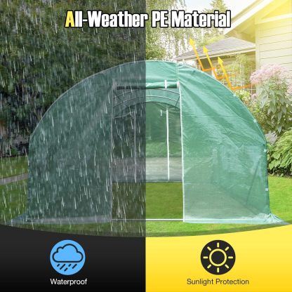 10 x 20 x 6.5 FT Large Walk-in Greenhouse Tunnel Plants Growing Tent with 2 Zippered Doors & 8 Roll-up Windows, Solid Metal Structure