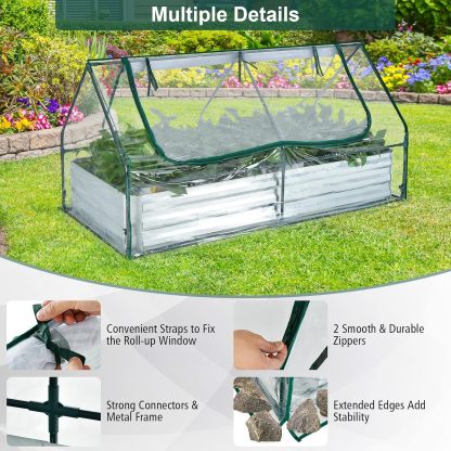 Raised Garden Bed with Cover, Outdoor Raised Planter Box Kit w/2 Large Zipper Mesh Screen Windows, Galvanized Metal Raised Bed Greenhouse for Gardening, Flowers, Vegetables (Silver)