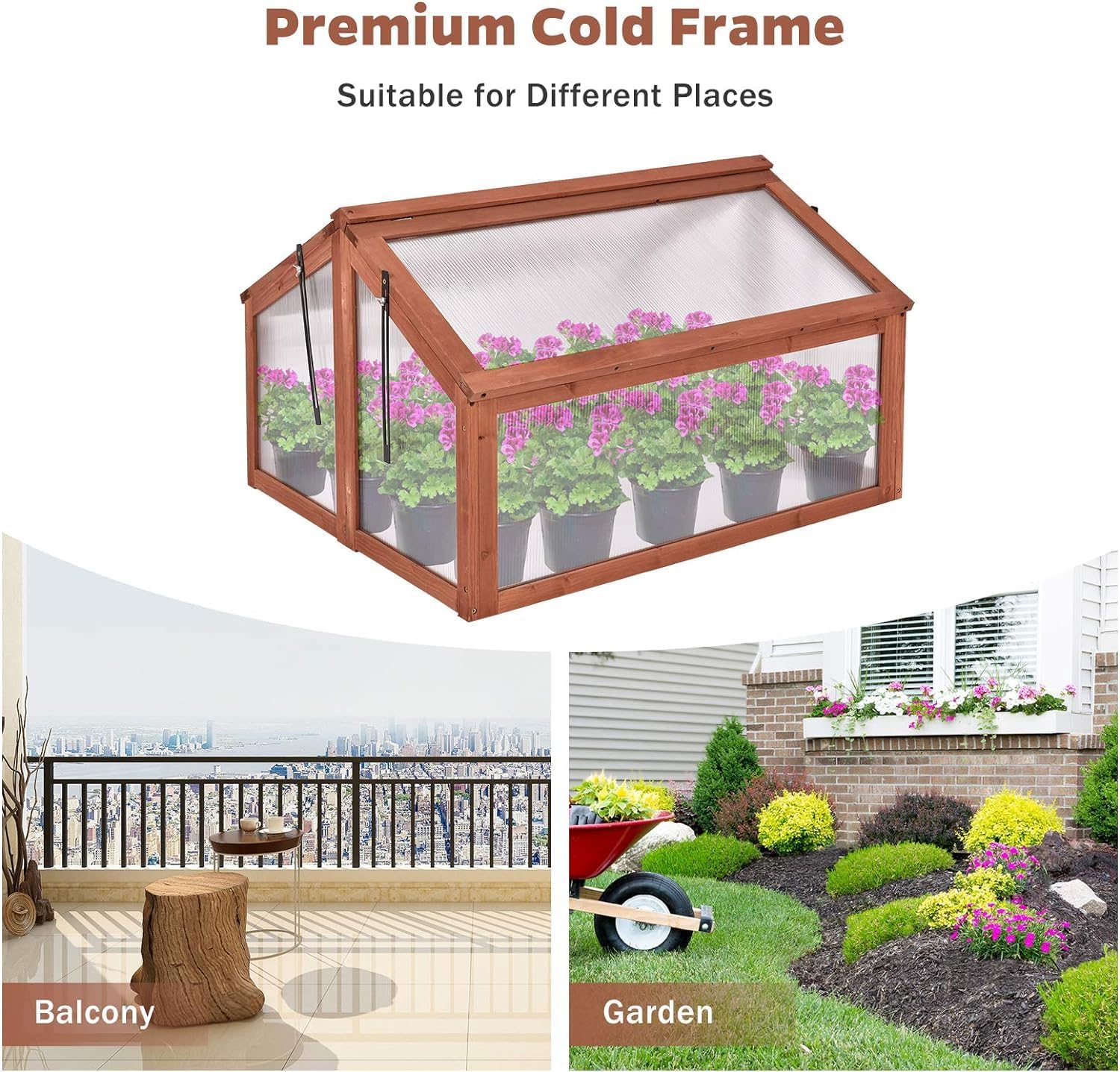 Cold Frame Greenhouse, Small Greenhouse with Foldable Transparent Top, Adjustable Stays & Easy Installation, Portable Mini Greenhouse for Indoor Outdoor Garden