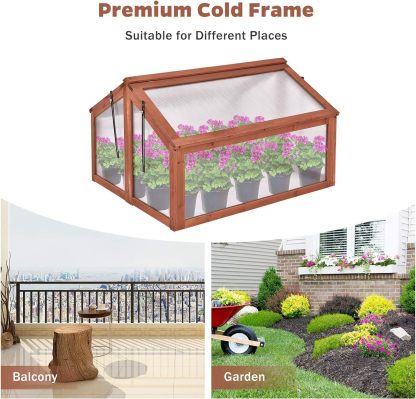 Cold Frame Greenhouse, Small Greenhouse with Foldable Transparent Top, Adjustable Stays & Easy Installation, Portable Mini Greenhouse for Indoor Outdoor Garden