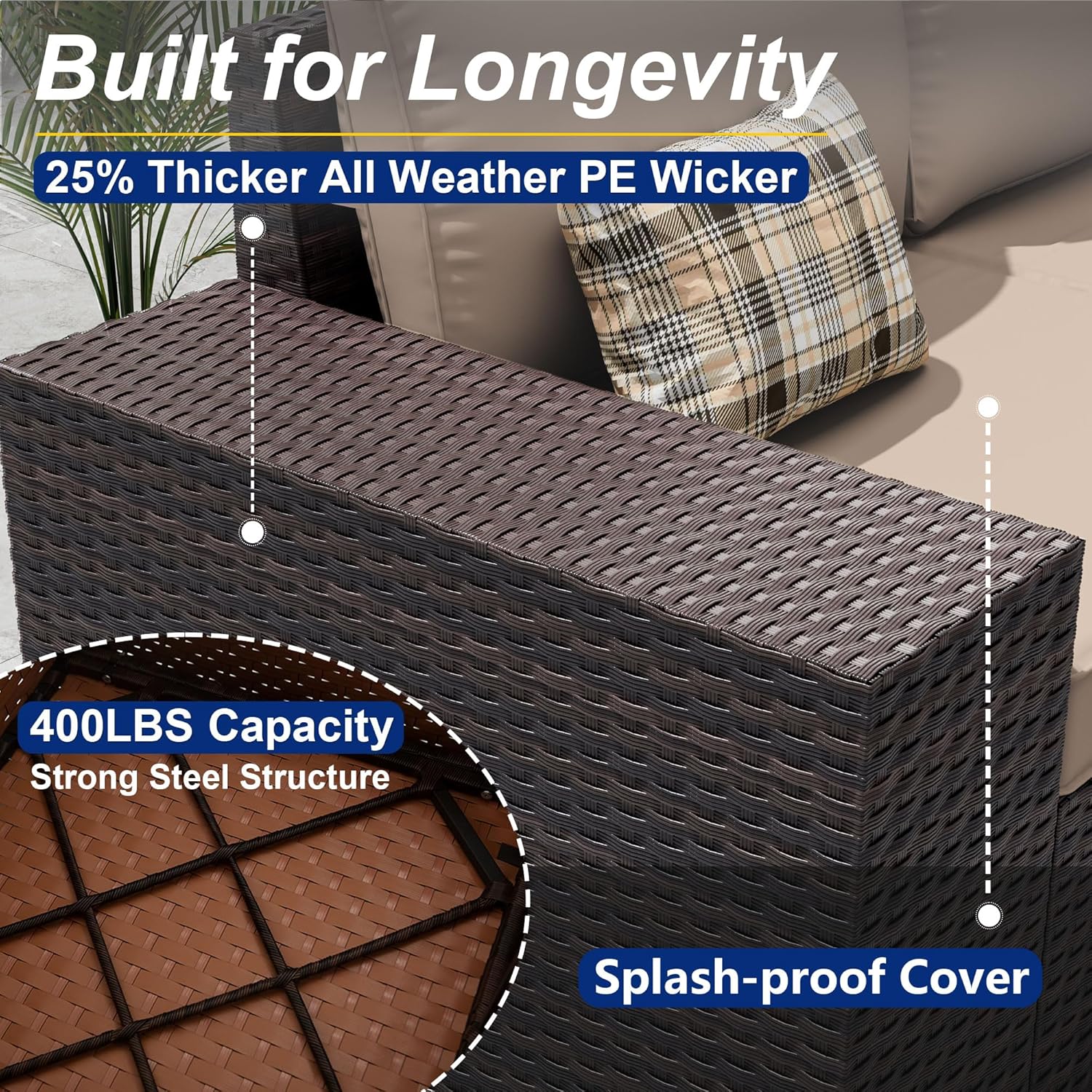 6 Pieces Outdoor Sectional Furniture High Backrest Patio Sofa, All-Weather PE Rattan Patio Conversation Set