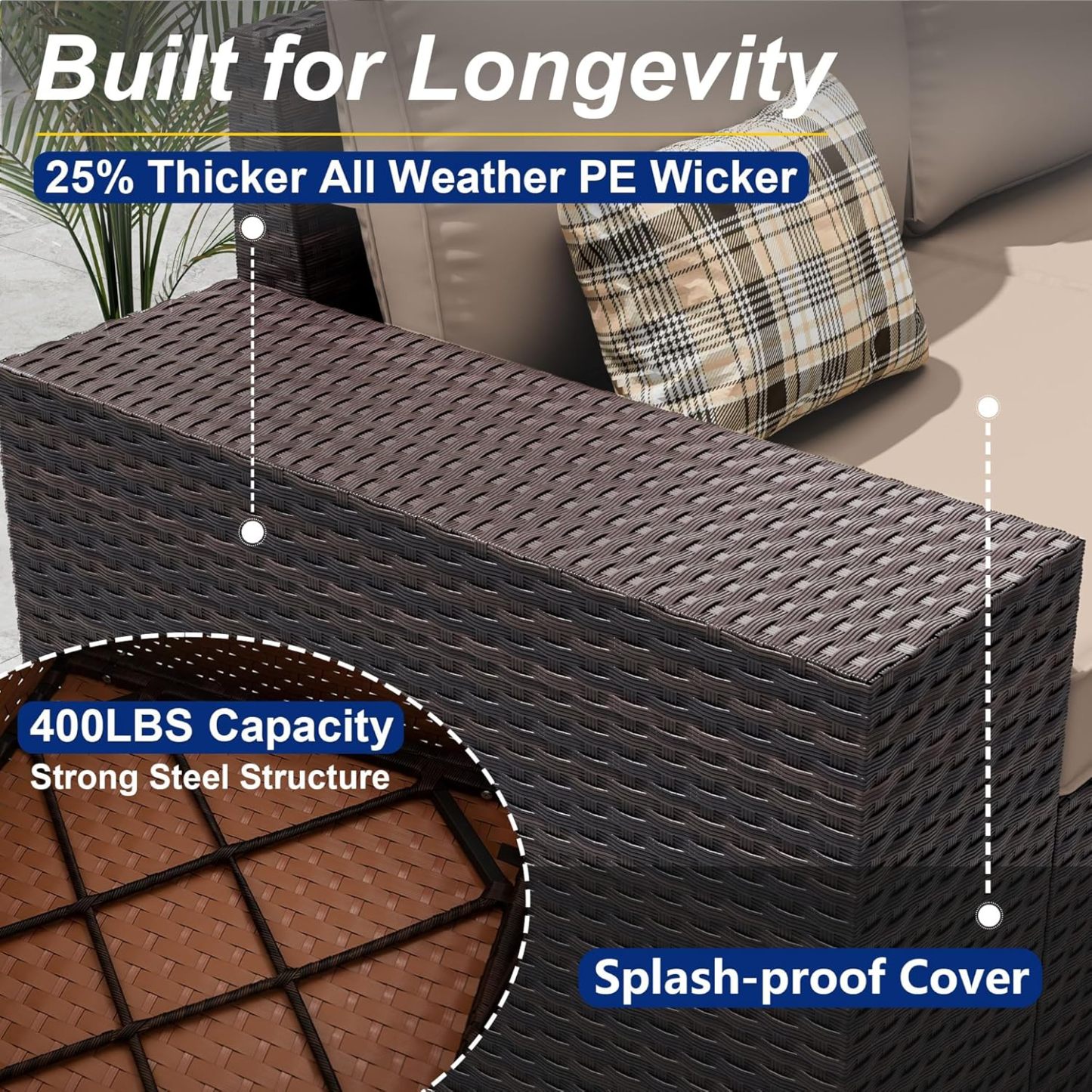 6 Pieces Outdoor Sectional Furniture High Backrest Patio Sofa, All-Weather PE Rattan Patio Conversation Set