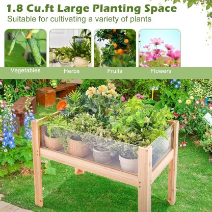 Raised Garden Bed with Legs, 24” Elevated Planter Box with 2 Acrylic Panel Sides, Drain Holes, Movable Beds, Plant Terrarium w/Stand