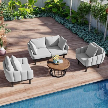 Luxury Outdoor Patio Sofa Set - 4-Piece Modern Iron Frame Conversation Set Patio Chat Set Outdoor Sofa Couch Set with Coffee Table