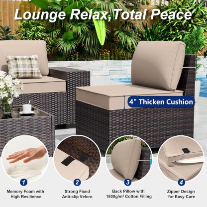 6 Pieces Outdoor Sectional Furniture High Backrest Patio Sofa, All-Weather PE Rattan Patio Conversation Set