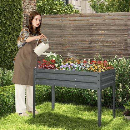 Raised Garden Bed, Freestanding Planter Box w/Drainage Holes, 4 Supporting Legs, 2 Gloves, Galvanized Planting Bed