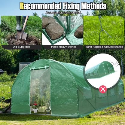 10 x 20 x 6.5 FT Large Walk-in Greenhouse Tunnel Plants Growing Tent with 2 Zippered Doors & 8 Roll-up Windows, Solid Metal Structure