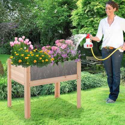 Raised Garden Bed with Legs, 24” Elevated Planter Box with 2 Acrylic Panel Sides, Drain Holes, Movable Beds, Plant Terrarium w/Stand