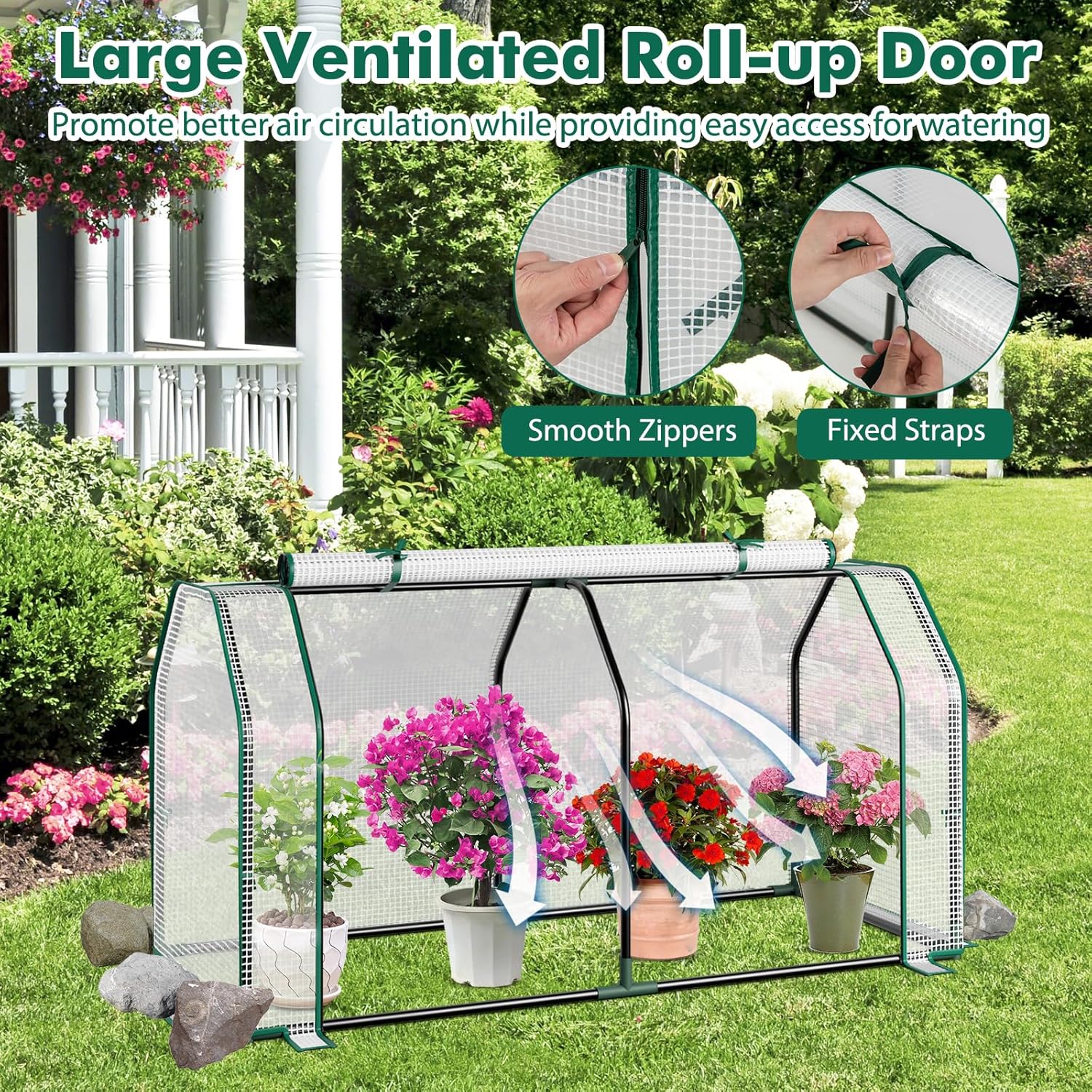 Portable Mini Greenhouse, Small Greenhouse w/Roll-up Zipper Door & All-Weather PE Cover, Outdoor & Indoor Greenhouse for Raised Garden Bed, Vegetables, Flowers, Patio, Lawn, Yard, Balcony
