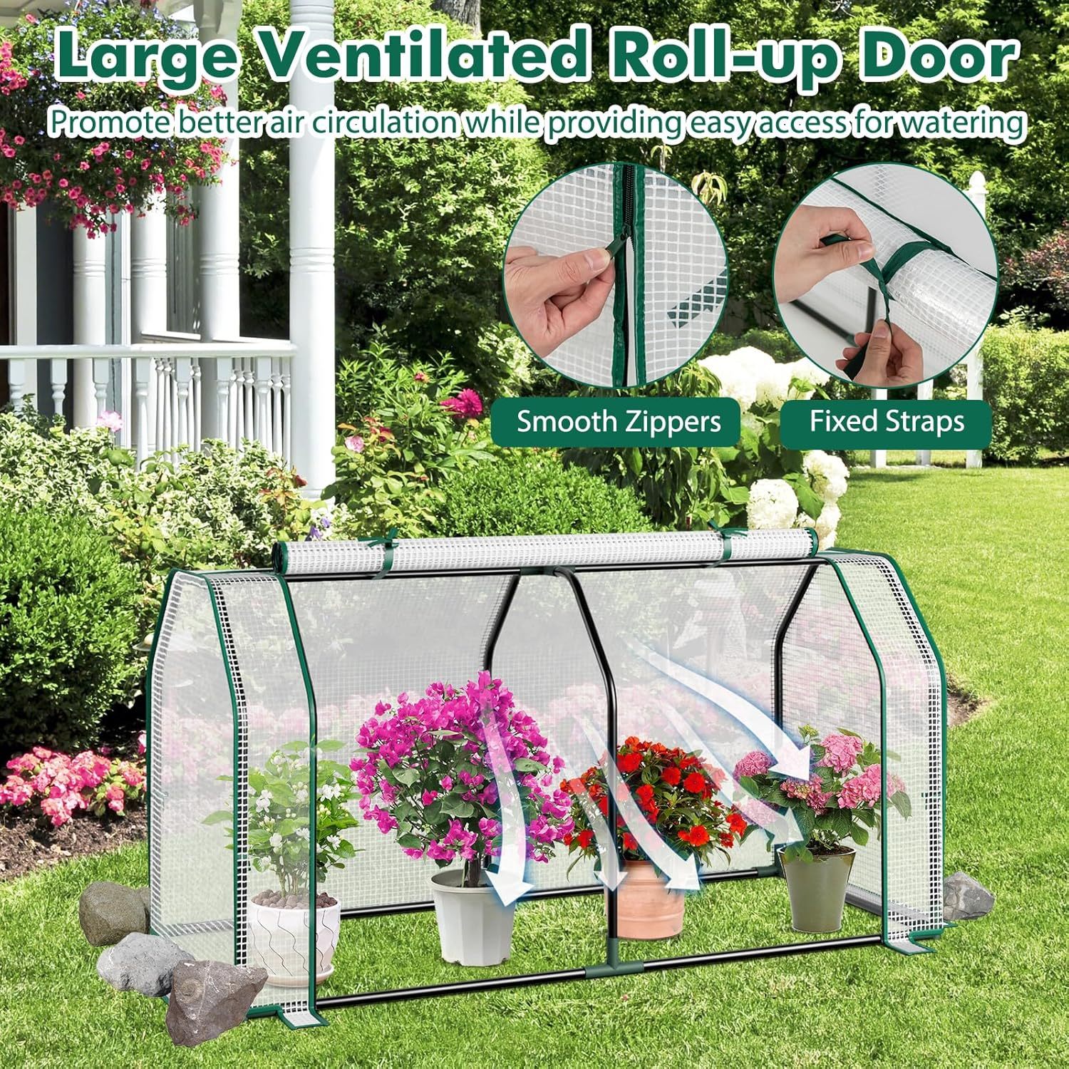 Portable Mini Greenhouse, Small Greenhouse w/Roll-up Zipper Door & All-Weather PE Cover, Outdoor & Indoor Greenhouse for Raised Garden Bed, Vegetables, Flowers, Patio, Lawn, Yard, Balcony