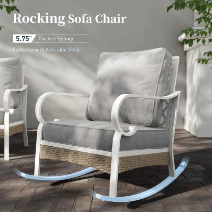 4 Piece Metal Outdoor Patio Furniture Set, Patio Conversation Sets 1 2-Seater Sofa, 2 Single Sofa with 5.75" Extra Thick Cushion and Coffee Table