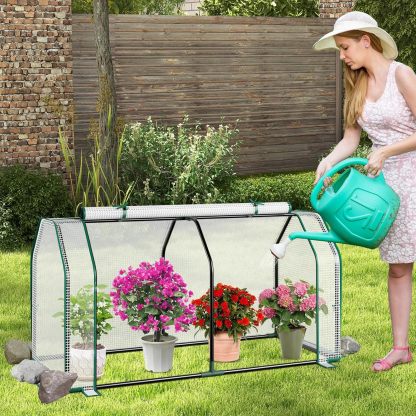 Portable Mini Greenhouse, Small Greenhouse w/Roll-up Zipper Door & All-Weather PE Cover, Outdoor & Indoor Greenhouse for Raised Garden Bed, Vegetables, Flowers, Patio, Lawn, Yard, Balcony
