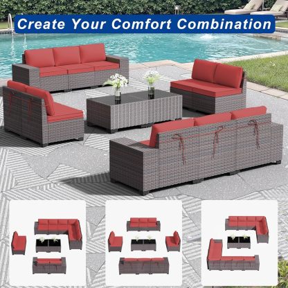 12 Pieces Outdoor Sectional Furniture High Backrest Patio Sofa, All-Weather PE Rattan Patio Conversation Set