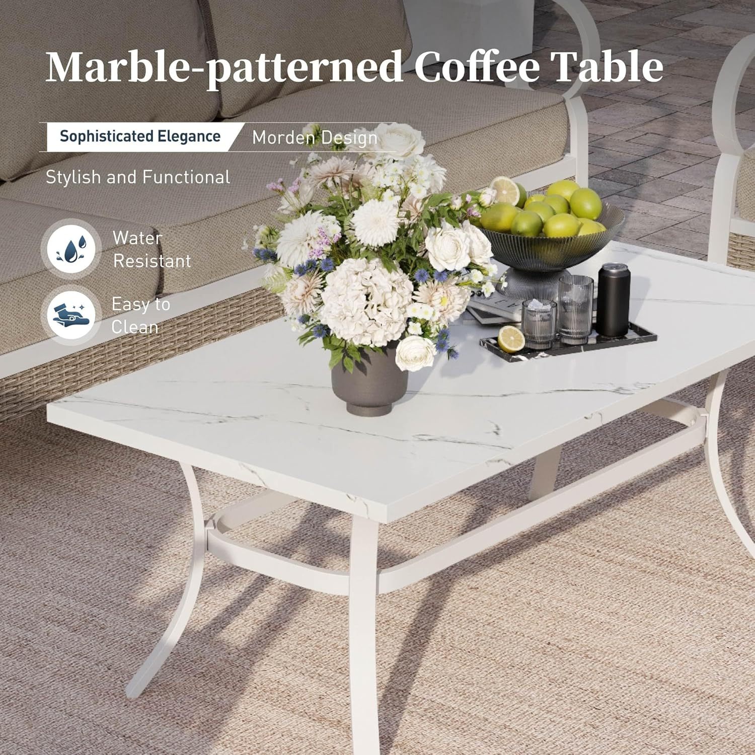 4 PCS Metal Outdoor Patio Furniture Set, Patio Conversation Set 1 3-seater Sofa, 2 Rocking Chairs with 5.75" Extra Thick Cushion and Coffee Table