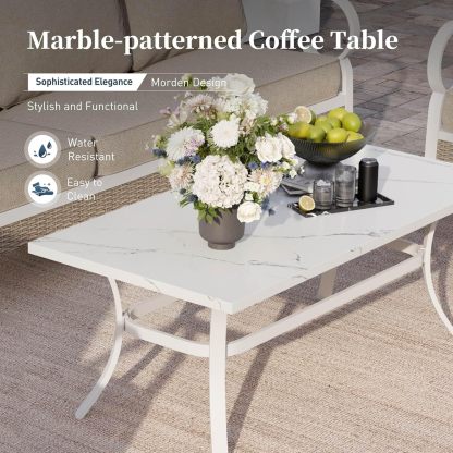 4 PCS Metal Outdoor Patio Furniture Set, Patio Conversation Set 1 3-seater Sofa, 2 Rocking Chairs with 5.75" Extra Thick Cushion and Coffee Table