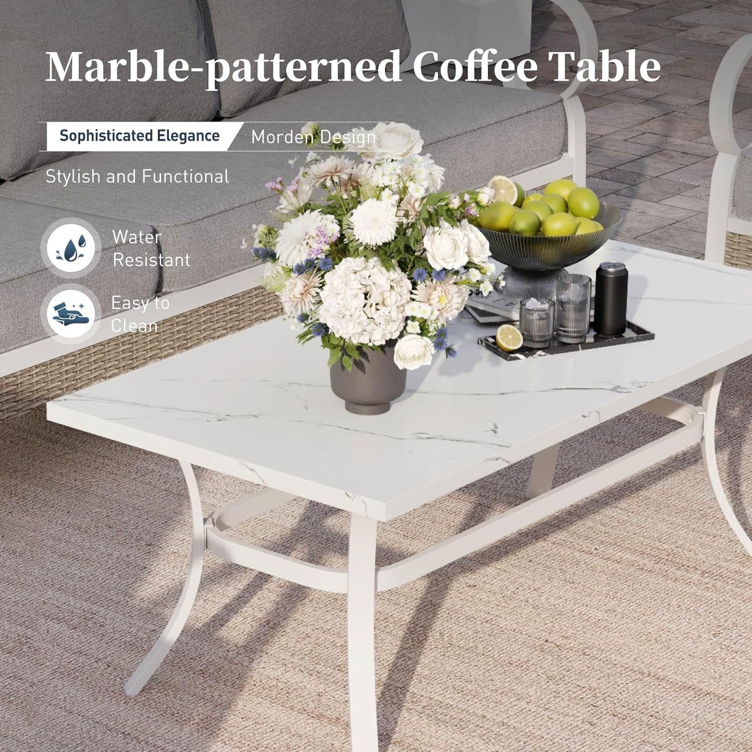 4 Piece Metal Outdoor Patio Furniture Set, Patio Conversation Sets 1 2-Seater Sofa, 2 Single Sofa with 5.75" Extra Thick Cushion and Coffee Table