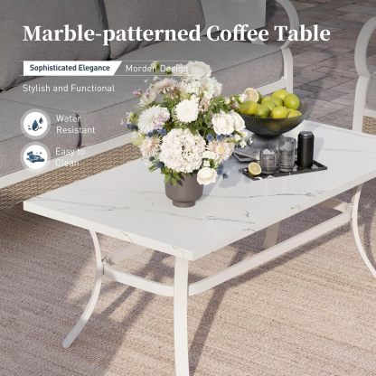 4 Piece Metal Outdoor Patio Furniture Set, Patio Conversation Sets 1 2-Seater Sofa, 2 Single Sofa with 5.75" Extra Thick Cushion and Coffee Table