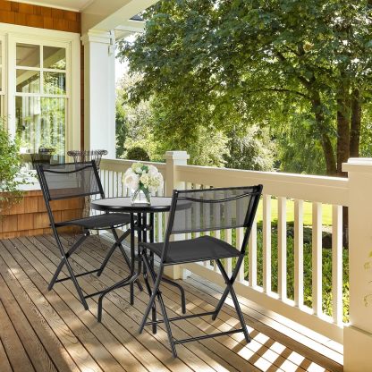 3 Pieces Bistro Set Round Coffee Table & Folding Chairs Set for Balcony Garden Backyard