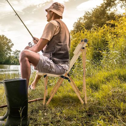 Folding Camping Chair, Bamboo Wood Beach Chair with Breathable Canvas, 2-Level Adjustable Backrest