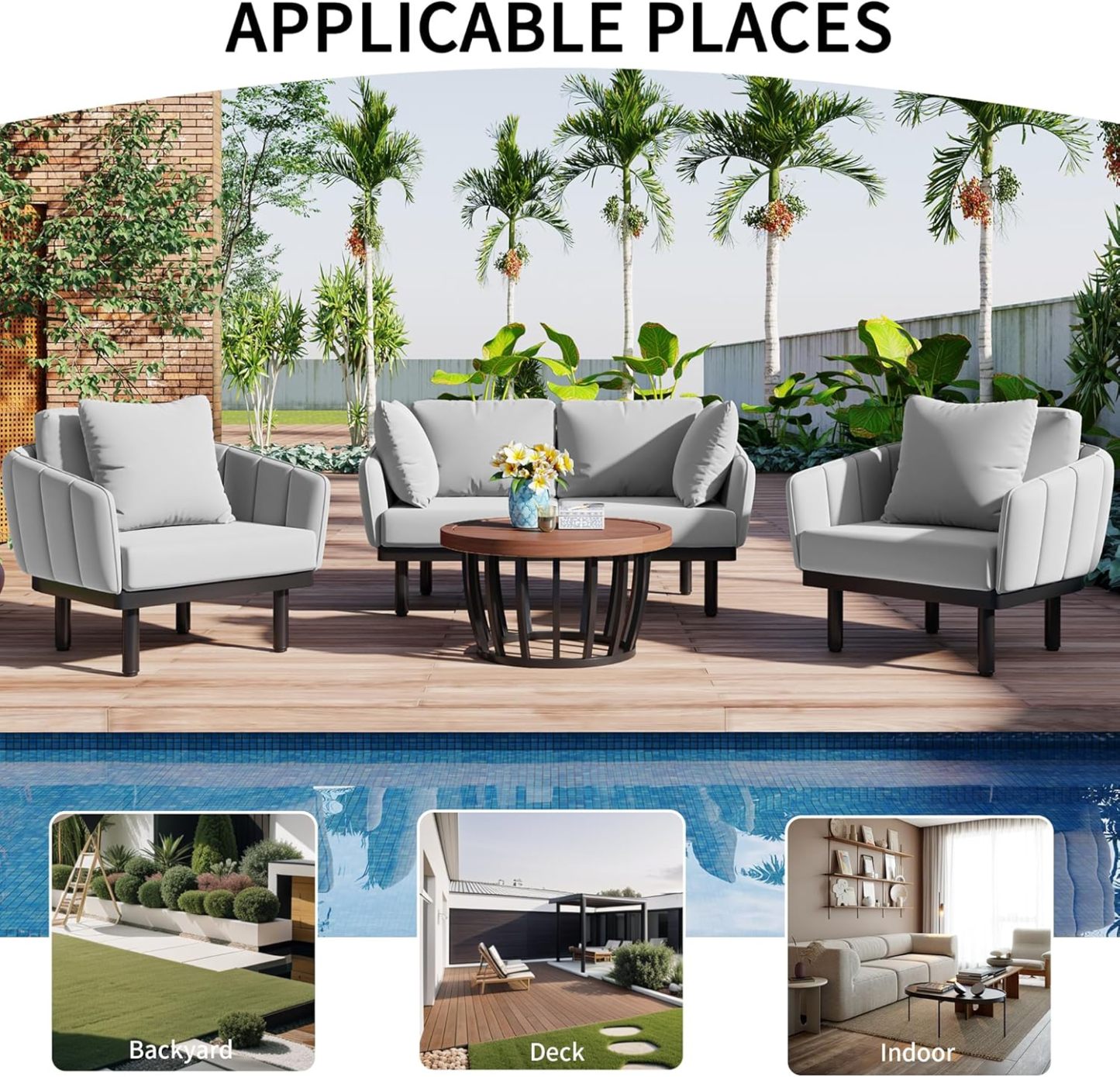 Luxury Outdoor Patio Sofa Set - 4-Piece Modern Iron Frame Conversation Set Patio Chat Set Outdoor Sofa Couch Set with Coffee Table