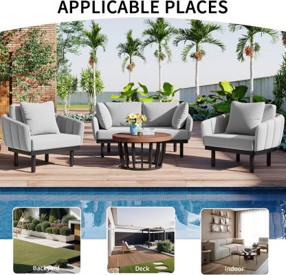 Luxury Outdoor Patio Sofa Set - 4-Piece Modern Iron Frame Conversation Set Patio Chat Set Outdoor Sofa Couch Set with Coffee Table