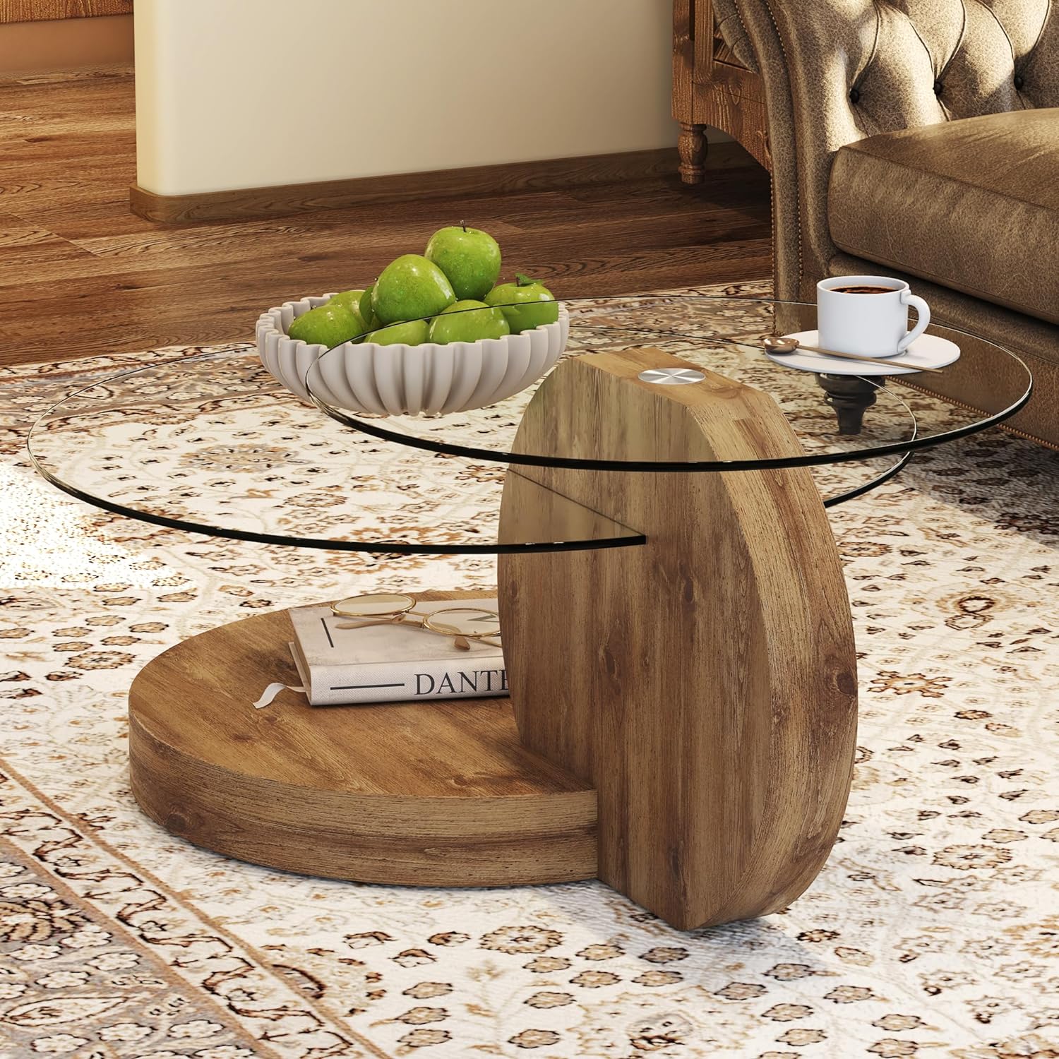 Round Glass Nesting Coffee Table - Double-Layer Round Glass Modern Coffee Table