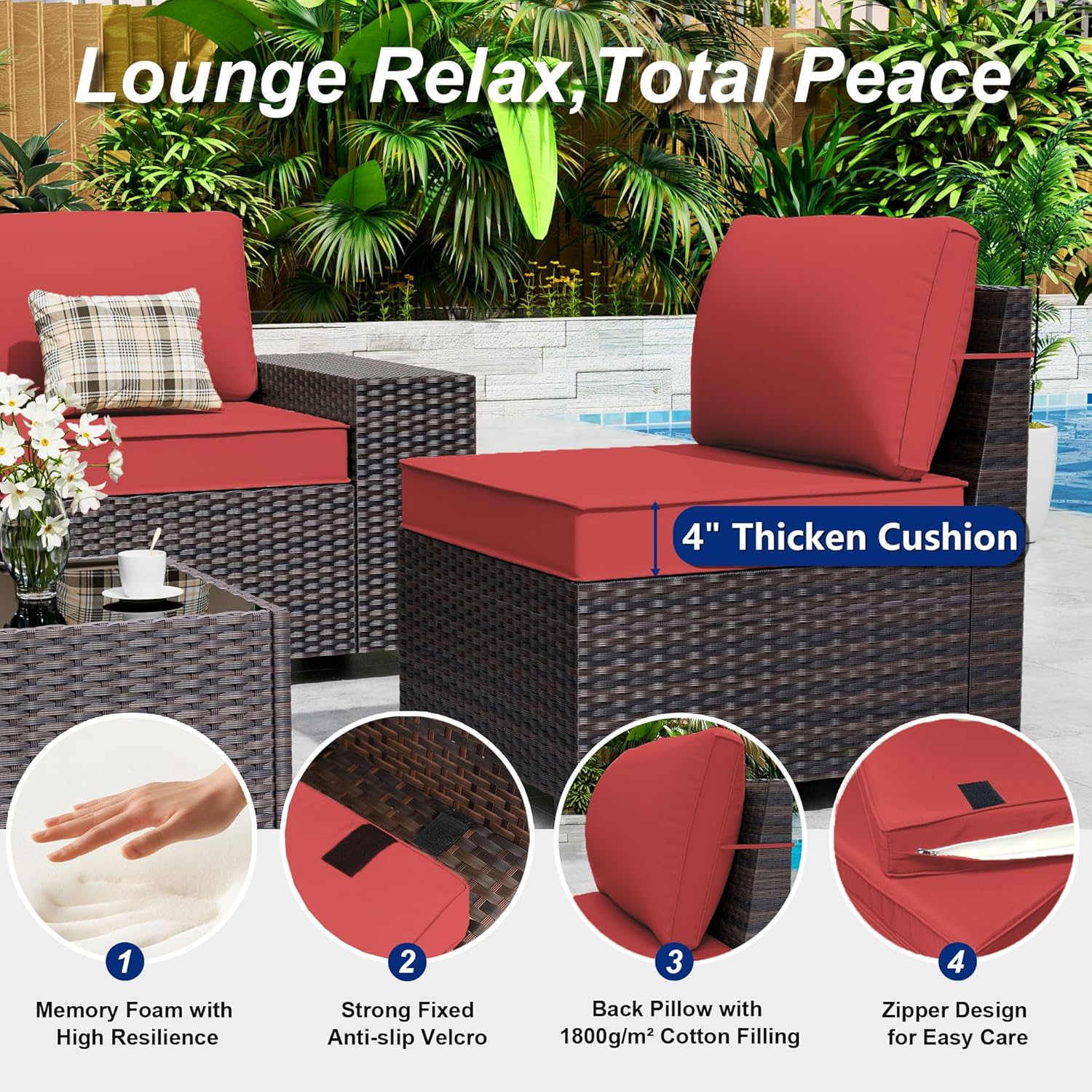 12 Pieces Outdoor Sectional Furniture High Backrest Patio Sofa, All-Weather PE Rattan Patio Conversation Set