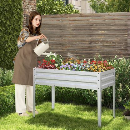 Raised Garden Bed, Freestanding Planter Box w/Drainage Holes, 4 Supporting Legs, 2 Gloves, Galvanized Planting Bed for Garden, Backyard & Patio