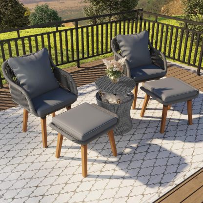 5-Piece Outdoor Patio Furniture Sets - Wicker Chairs and Table Bistro Conversation Furniture Set, Outdoor Conversation Sectional with Ottoman