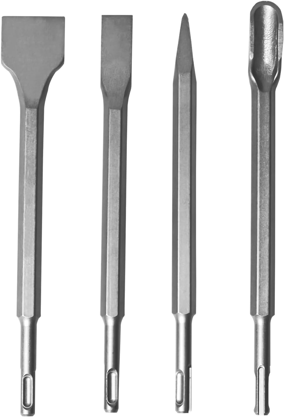 4Pcs SDS-Plus Rotary Hammer Chisel Set - Pointed tip, 20 & 40 mm Flat Blades & 21 mm Scaling Chisel - Carbide Drill Bit Set for Concrete Brick Masonry