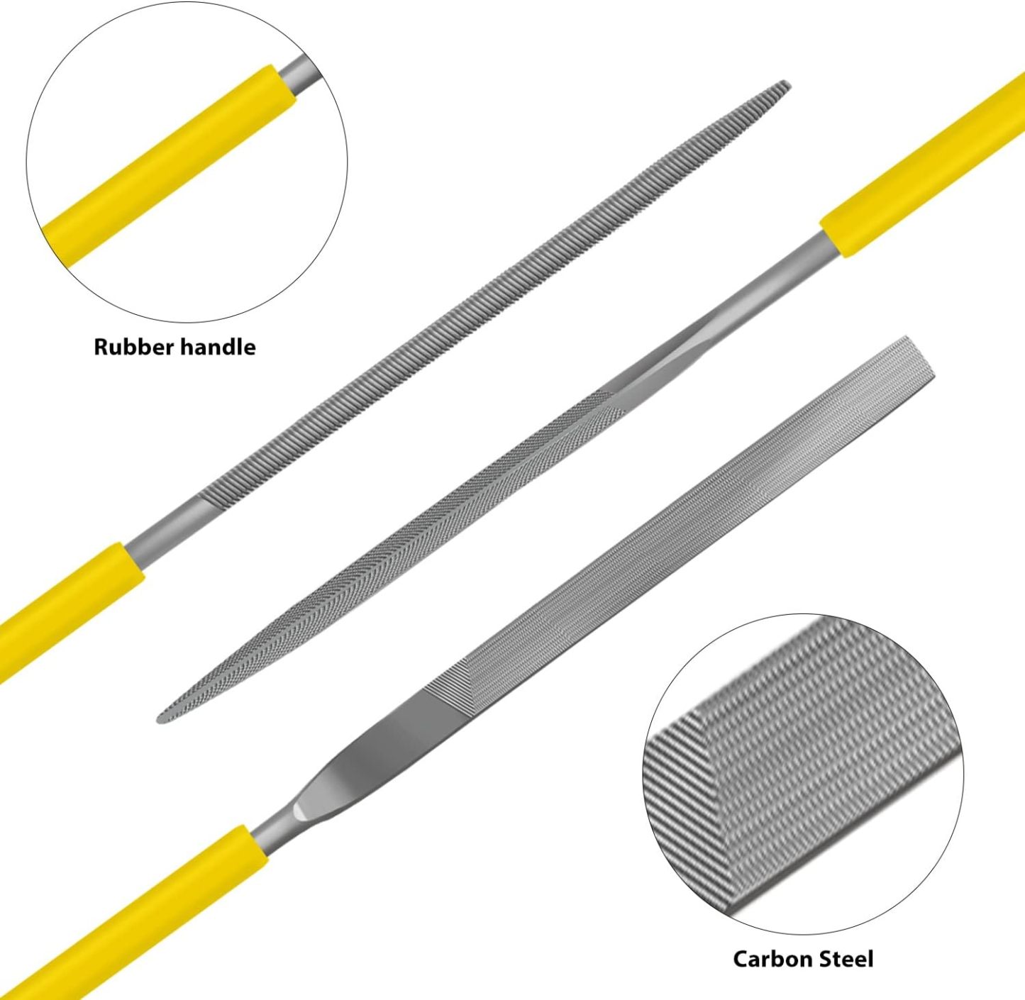 10 Pieces Hand Metal Files, Hardened Alloy Strength Steel Set includes Flat, Round, Half-Round, Triangular, Square, Oval, Crossing, and Barrette File