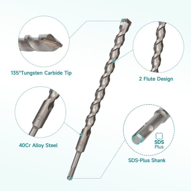 8Pcs SDS Plus Concrete Drill Bit Set – 12" Long Carbide Masonry Bits (1/4", 5/16", 3/8", 1/2", 5/8", 3/4", 7/8", 1") – Includes 1/2 & 5/8 Concrete Drill Bit, Long Bits for Brick & Stone