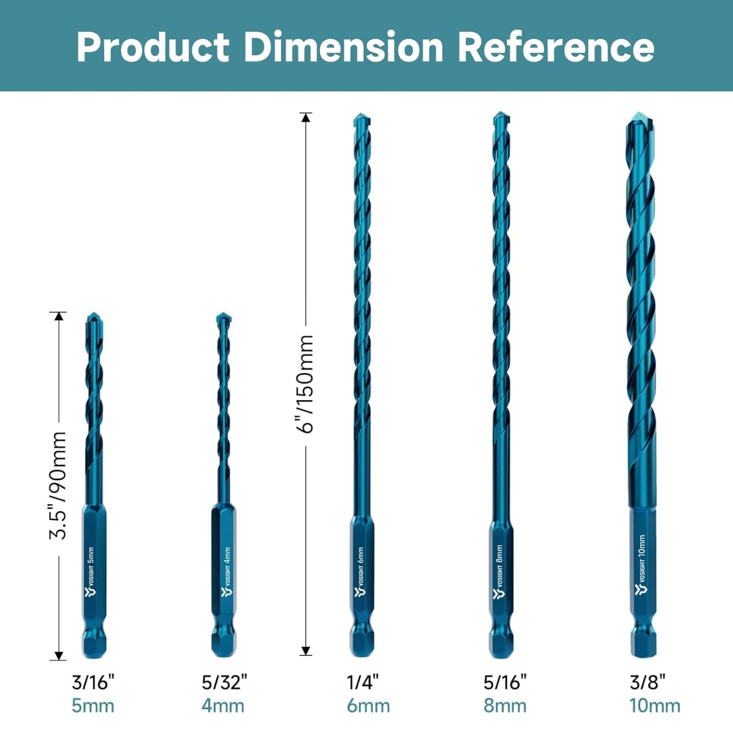 5Pcs Masonry Drill Bit Set, Hex Shank Carbide Tipped Concrete Drill Bit Set, Suitable for Concrete, Brick, Metal, Wood, Plastic Materials(5/32" 3/16" 1/4" 5/16" and 3/8")