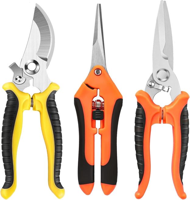 Garden Pruning Shears 3-Pack Stainless Steel Gardening Shears Garden Scissors Stainless Steel Plant Flower Scissors Pruning Snips and Clippers