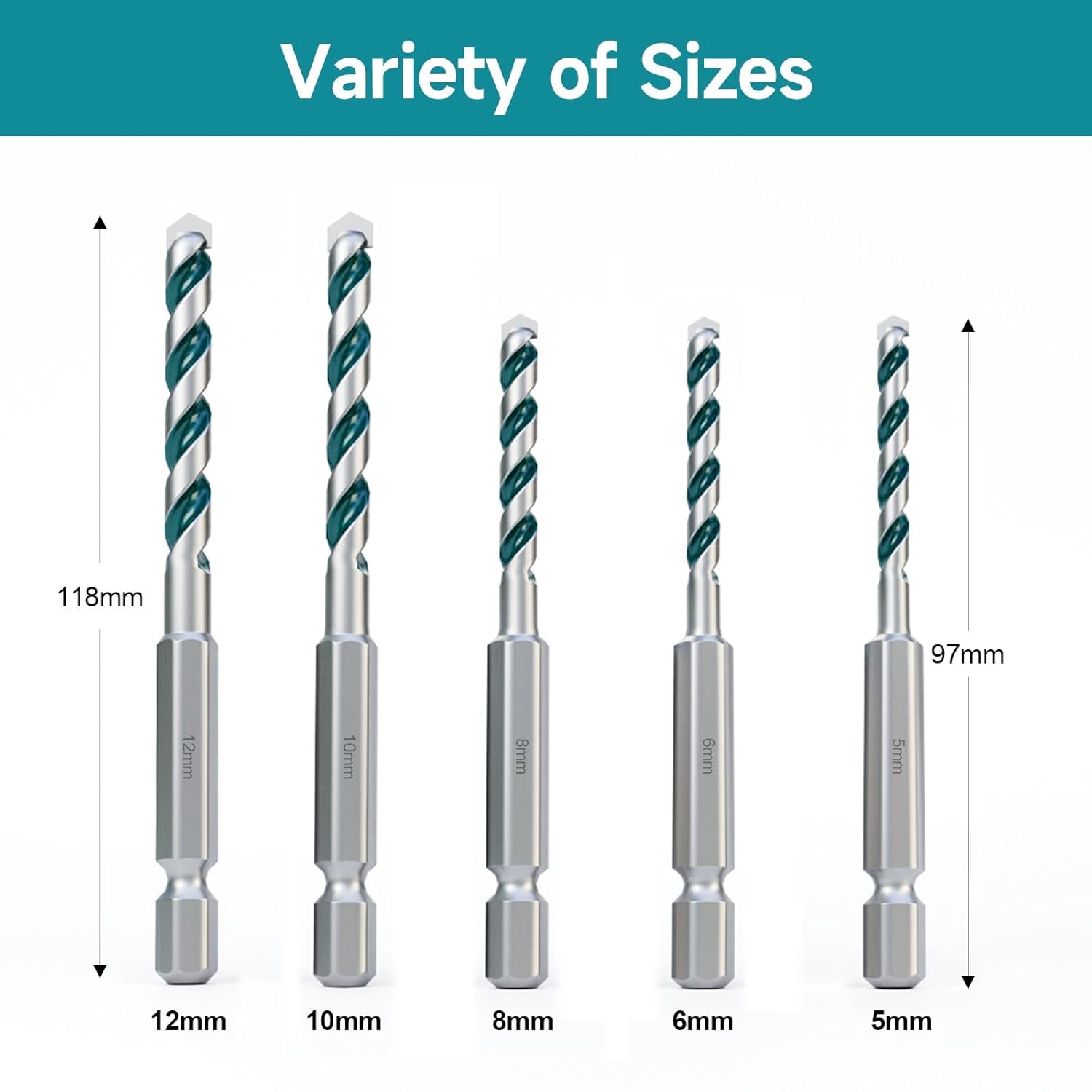 Concrete Drill Bit Set, Carbide Brick Drill Bit, Cement Drill Bit Set for Impact Driver, Tools for Brick Concrete Stone Metal Wood Plastic
