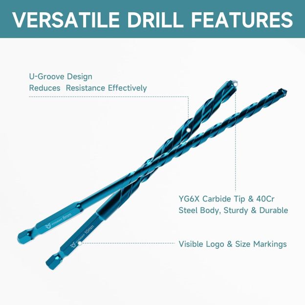 5Pcs Masonry Drill Bit Set, Hex Shank Carbide Tipped Concrete Drill Bit Set, Suitable for Concrete, Brick, Metal, Wood, Plastic Materials(5/32" 3/16" 1/4" 5/16" and 3/8")