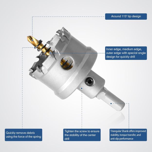 13Pcs Upgrade Heavy Duty Carbide Hole Saw Kit - Metal Steel Hole Saw Drill Bits TCT Hole Cutter with 2Pcs Center Drill 2Pcs L-Wrench for Metal, Steel, Iron, Alloy, Copper