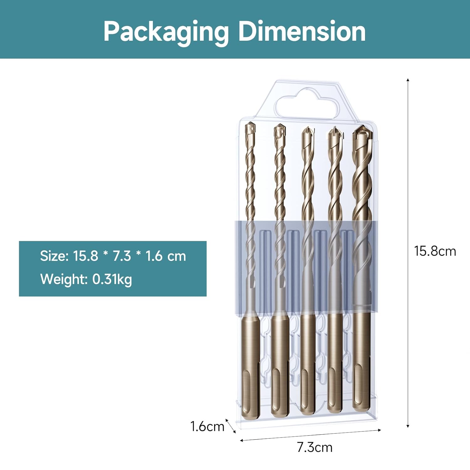 SDS Plus Rotary Hammer Drill Bits Set (3/16" 1/4" 5/16" 3/8" 1/2") Carbide Tipped Masonry Drill Bits for Concrete Brick Cement Stone