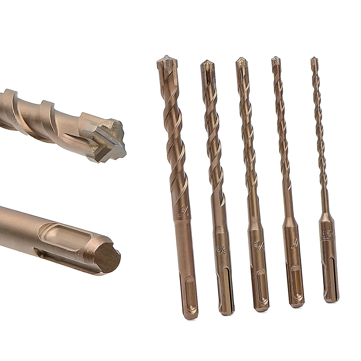 SDS Plus Rotary Hammer Drill Bits Set (3/16" 1/4" 5/16" 3/8" 1/2") Carbide Tipped Masonry Drill Bits for Concrete Brick Cement Stone