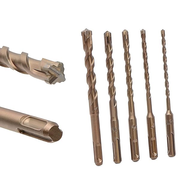 SDS Plus Rotary Hammer Drill Bits Set (3/16" 1/4" 5/16" 3/8" 1/2") Carbide Tipped Masonry Drill Bits for Concrete Brick Cement Stone